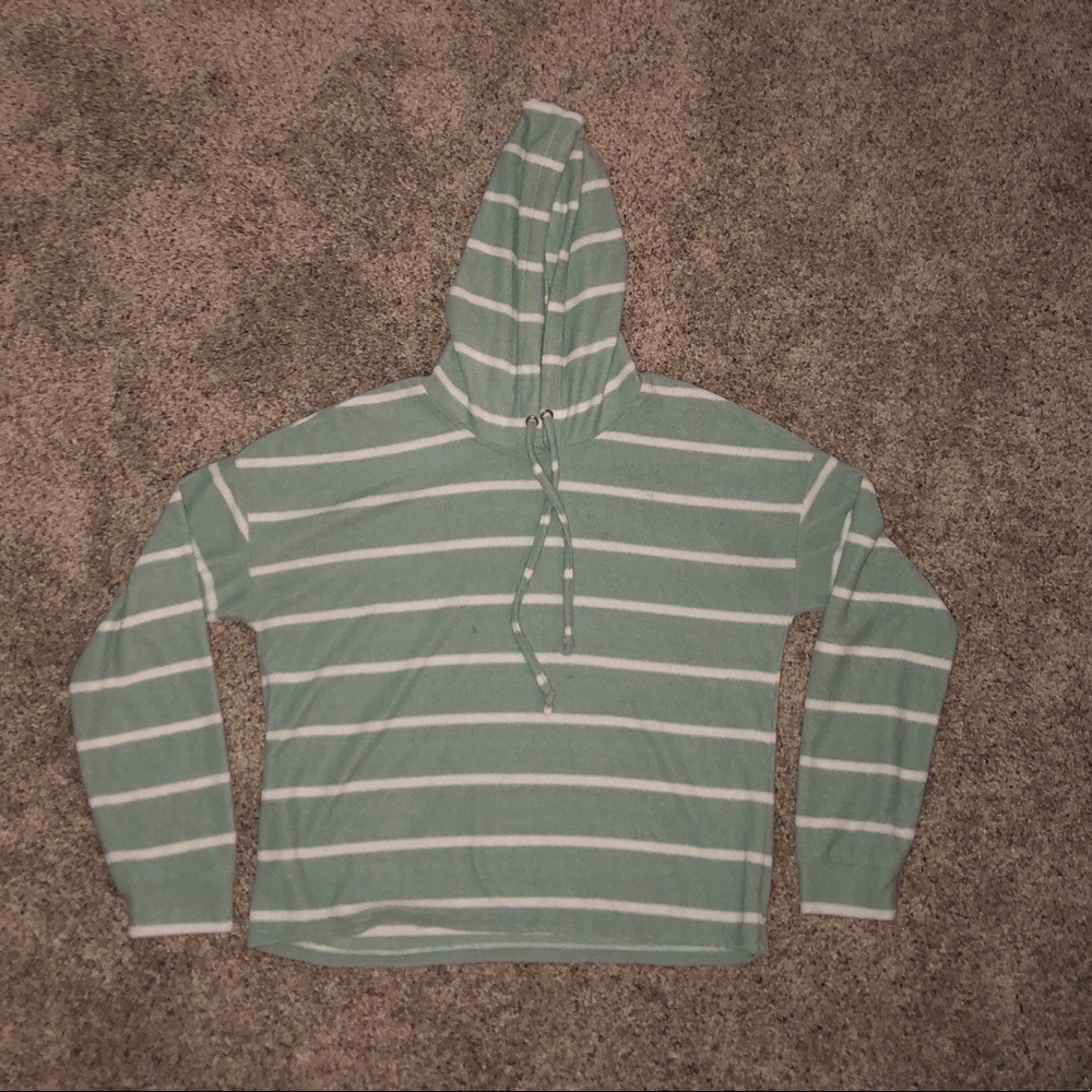 Turquoise & White striped hoodie